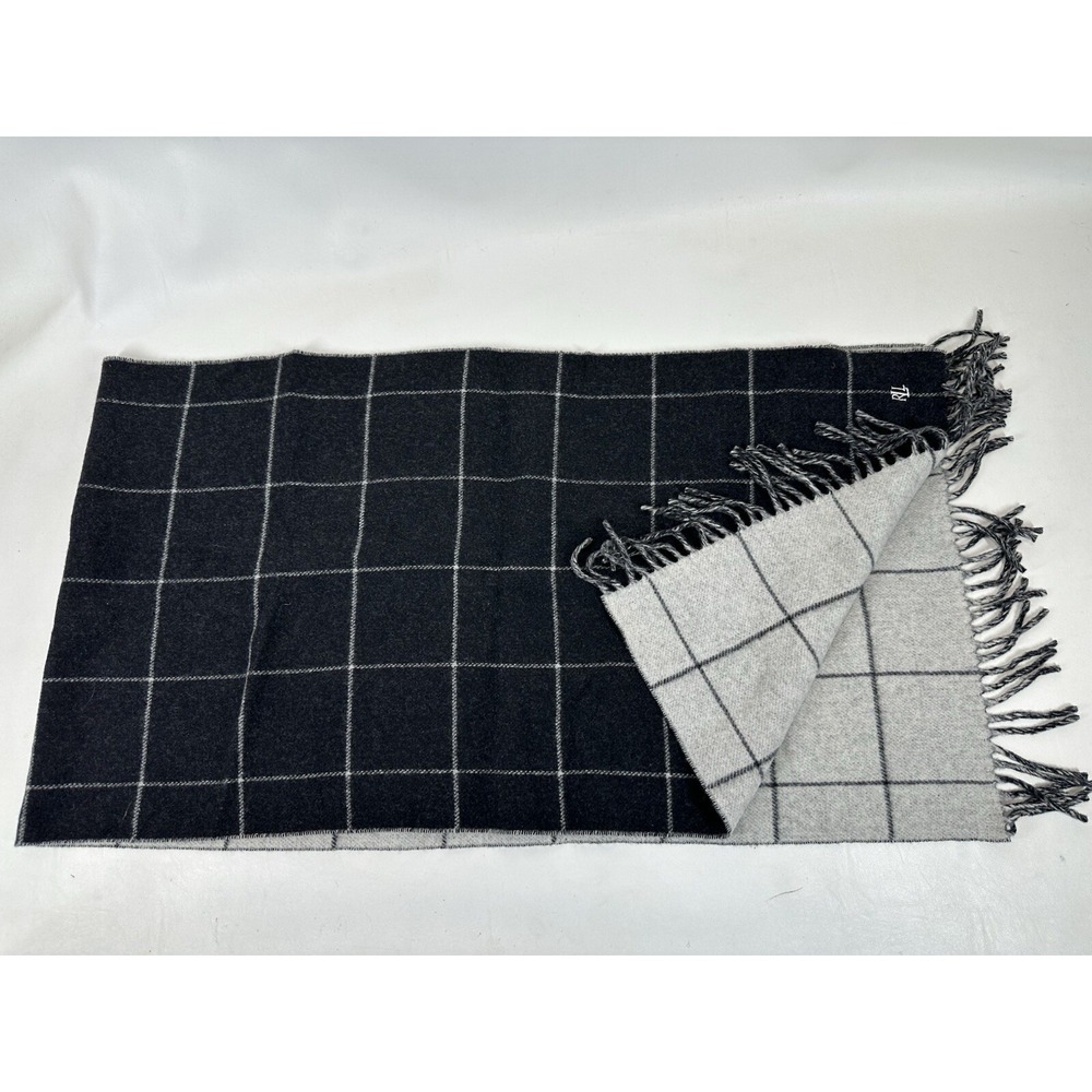 Lauren Ralph Lauren Scarf Lambswool Italy Black Gray 19.5" x 73"